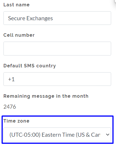 Time zone field in the profile page highlighted