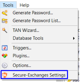 Button to access Secure Exchanges options in Keepass's tools