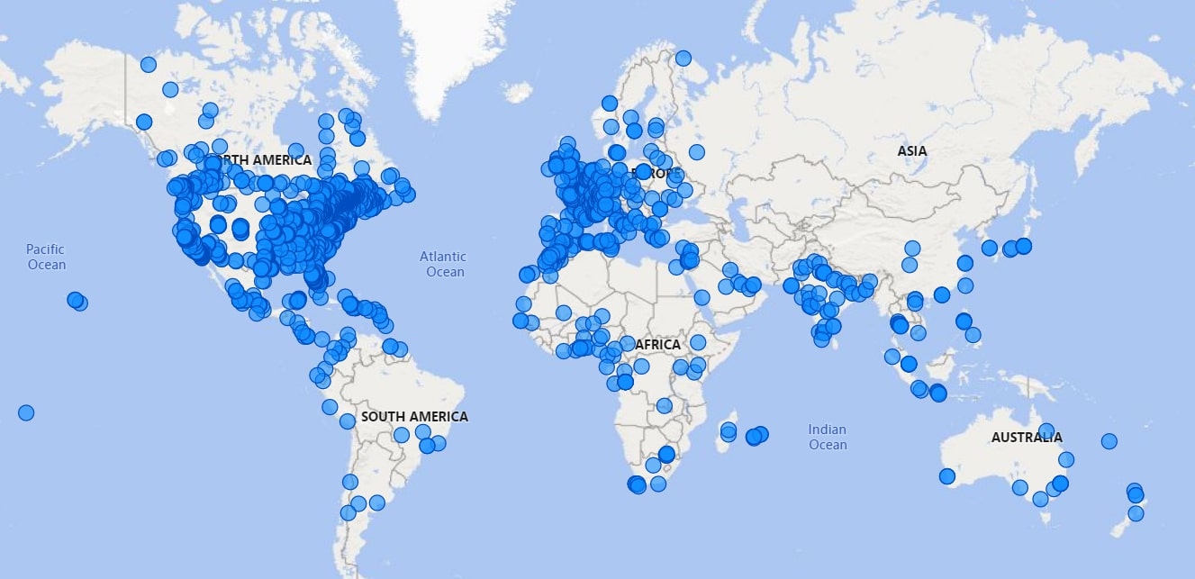 Carte montrant l'utilisation de Secure Exchanges dans le monde