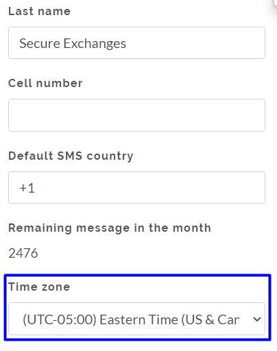 Time Zone Field in the Profile Page Highlighted